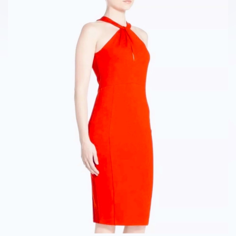 Felicity & Coco Jenny Twist Neck Halter Knit Sheath Midi Dress Bright Red L NWT